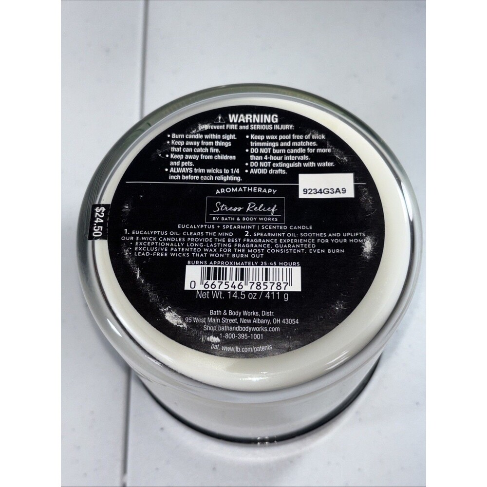 Bath & Body Works Aromatherapy Stress Relief Eucalyptus Spearmint Candle 14.5oz - Picture 7 of 8